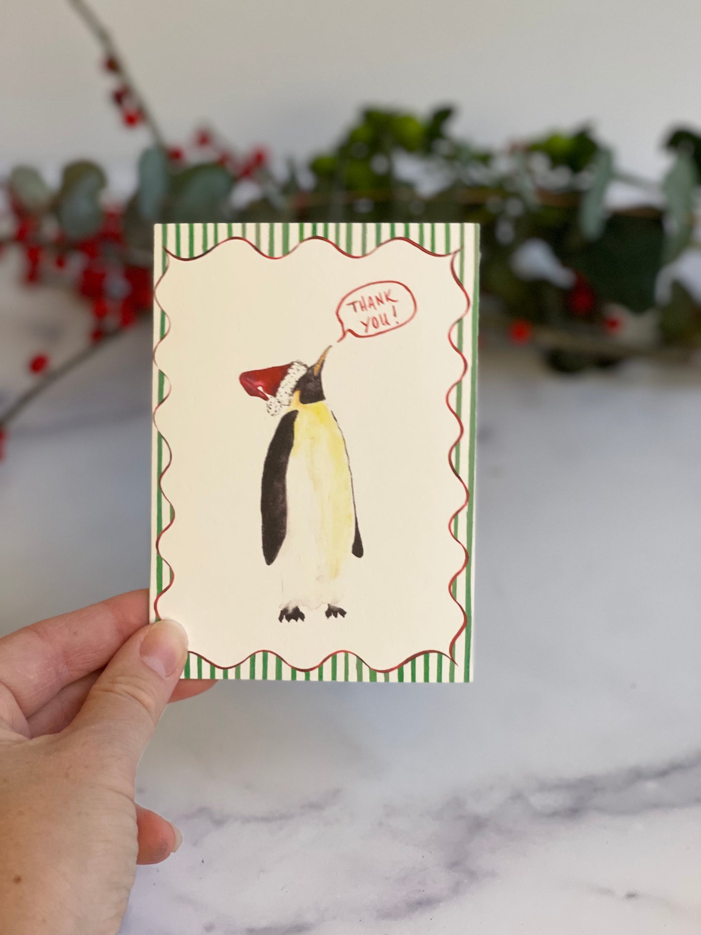 Santa Penguin Thank You Notecards w Blank Envelopes (S/8)