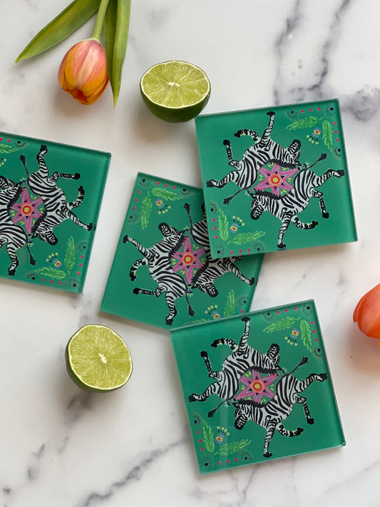 Green Zebra Coaster Set (S/4)