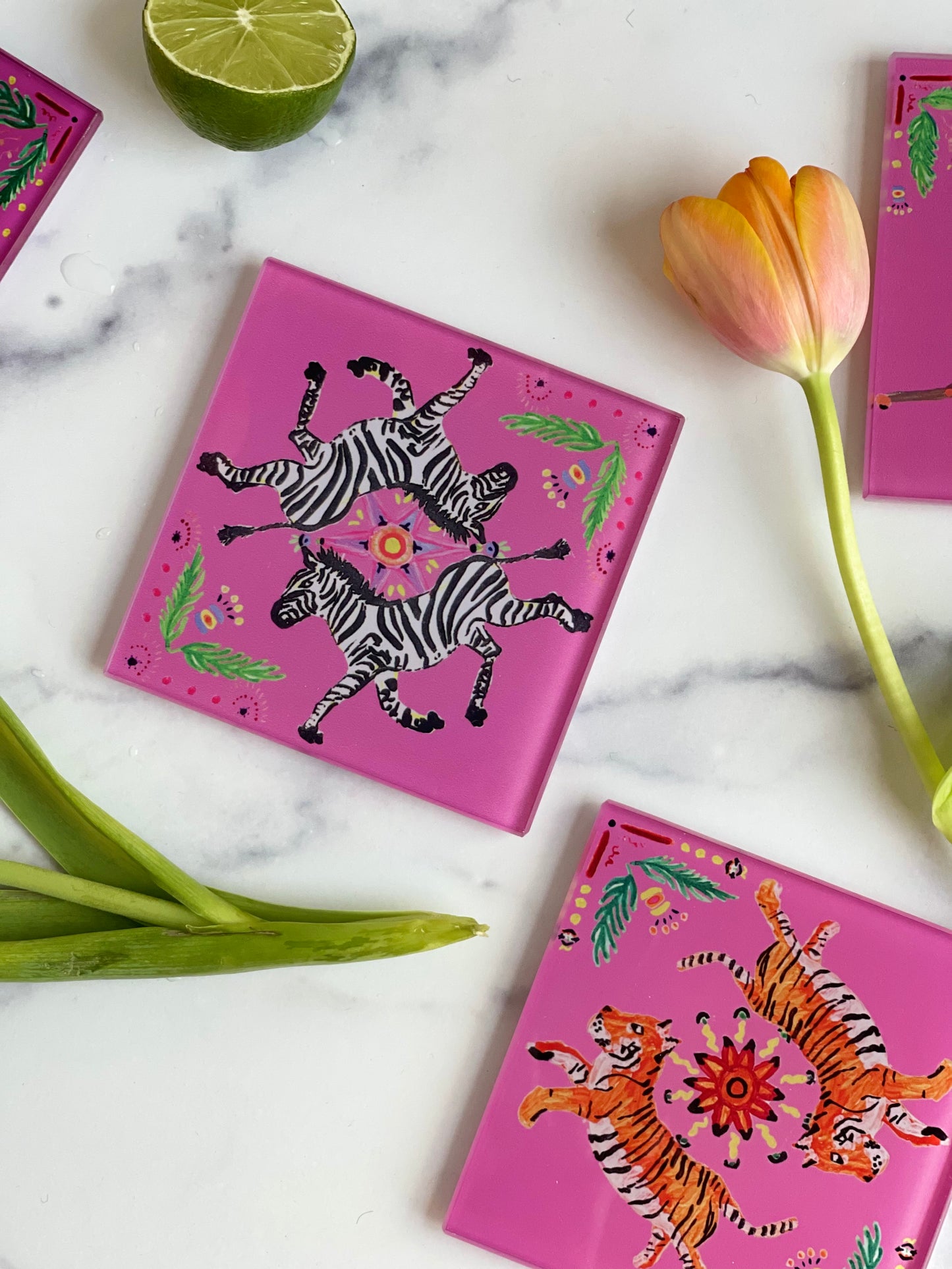 Pink Zebra Coaster Set (S/4)